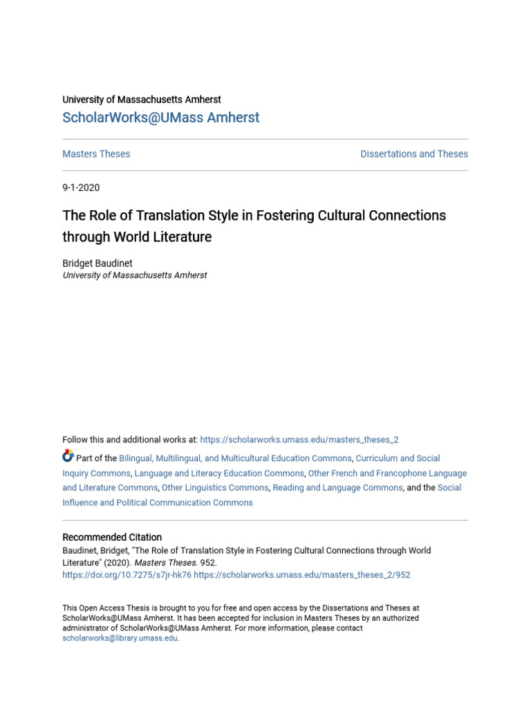 The Role of Translation Style in Fostering Cultural Connections T | PDF