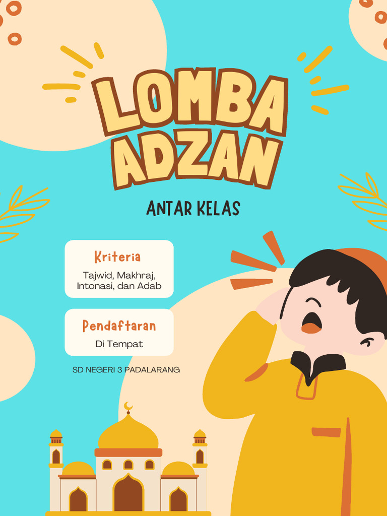 Kuning Dan Coklat Ilustrasi Lomba Adzan Tingkat Anak Tingkat SD Poster ...