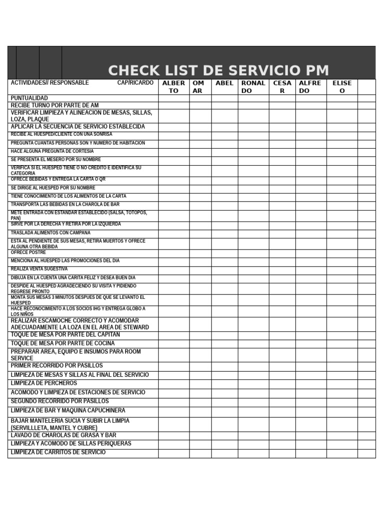 Check List Servicio PM | PDF