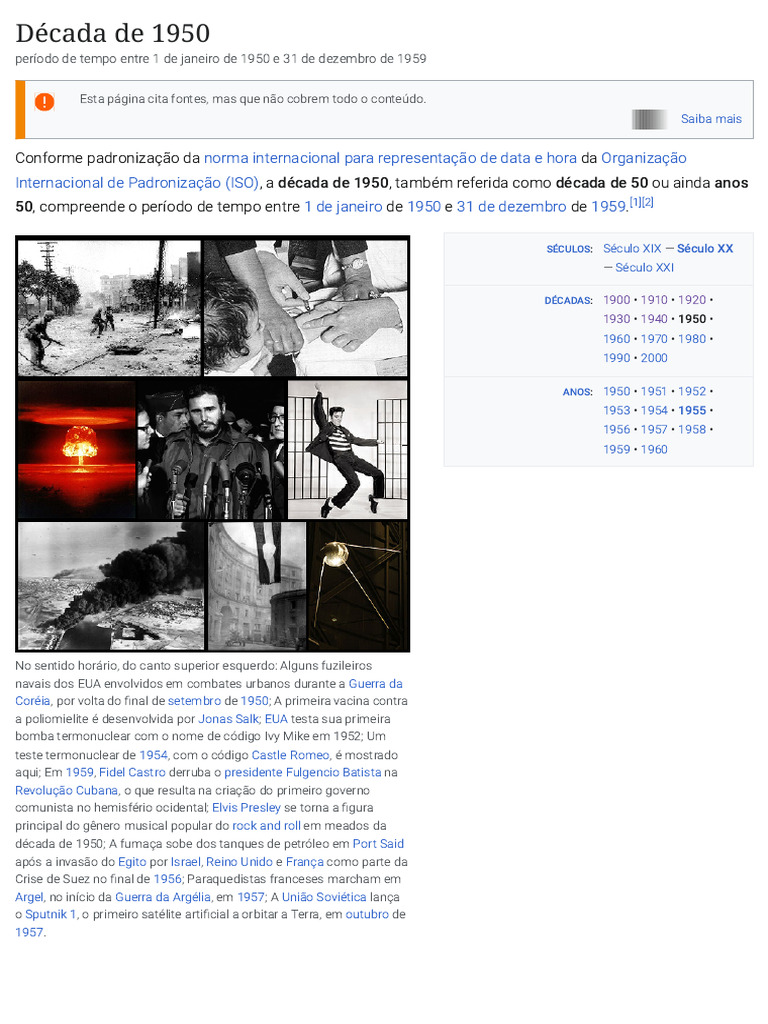 Década de 1950 - Wikipédia, A Enciclopédia Livre | PDF