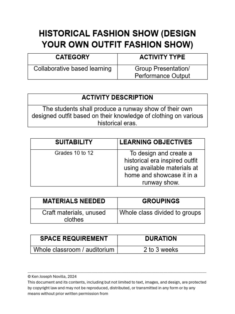 PBL Sample Historical Fashion Show | PDF