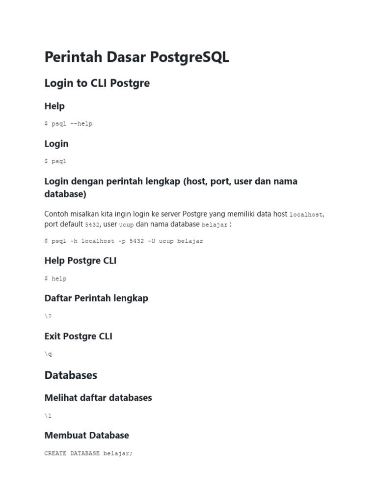 Perintah Dasar PostgreSQL CLI | PDF