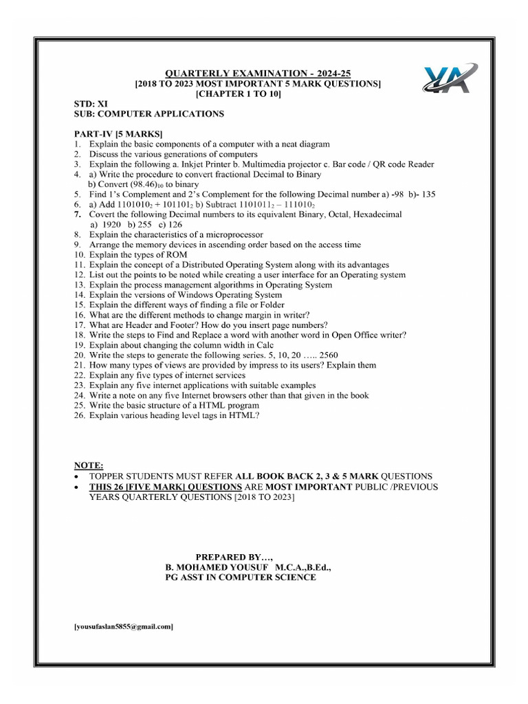 Xi Ca 5 Mark Imp | PDF