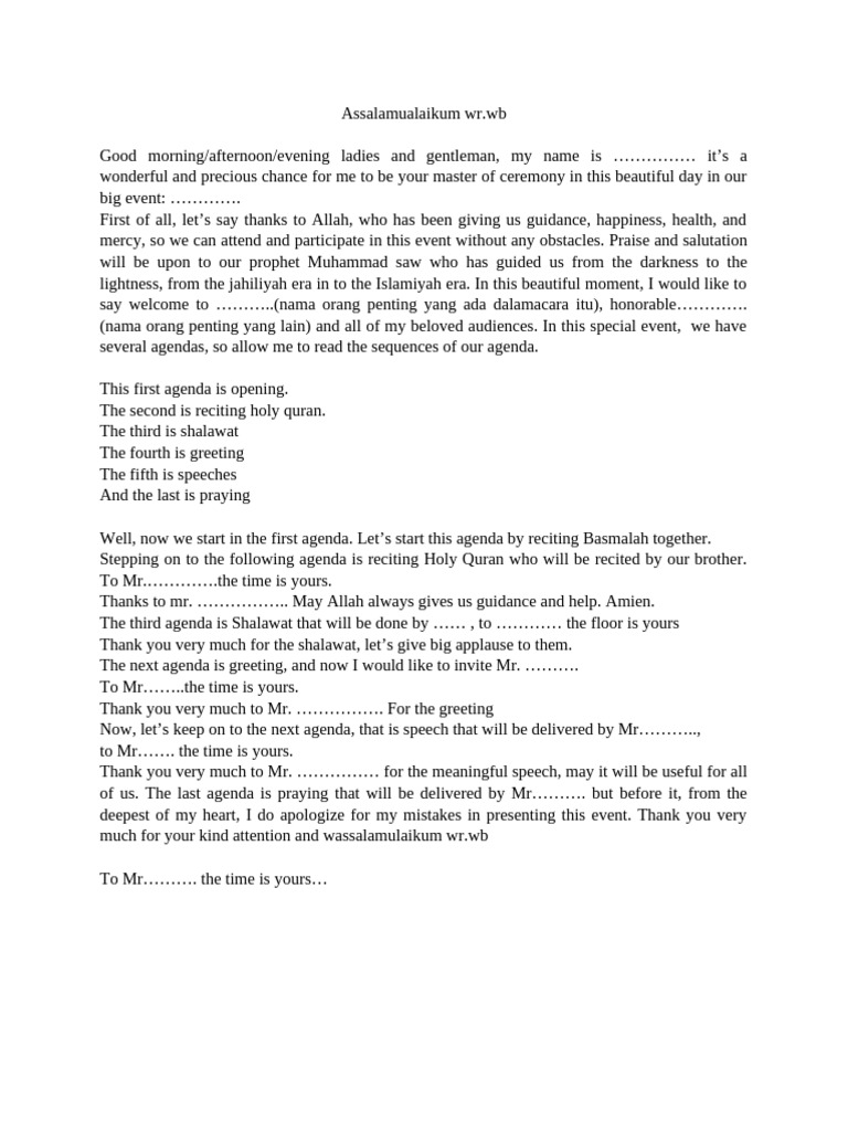 Master of Ceremony Script Example | PDF