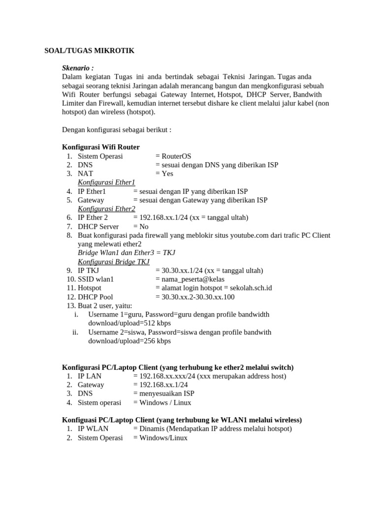 SOAL Mikrotik Mikrotik | PDF