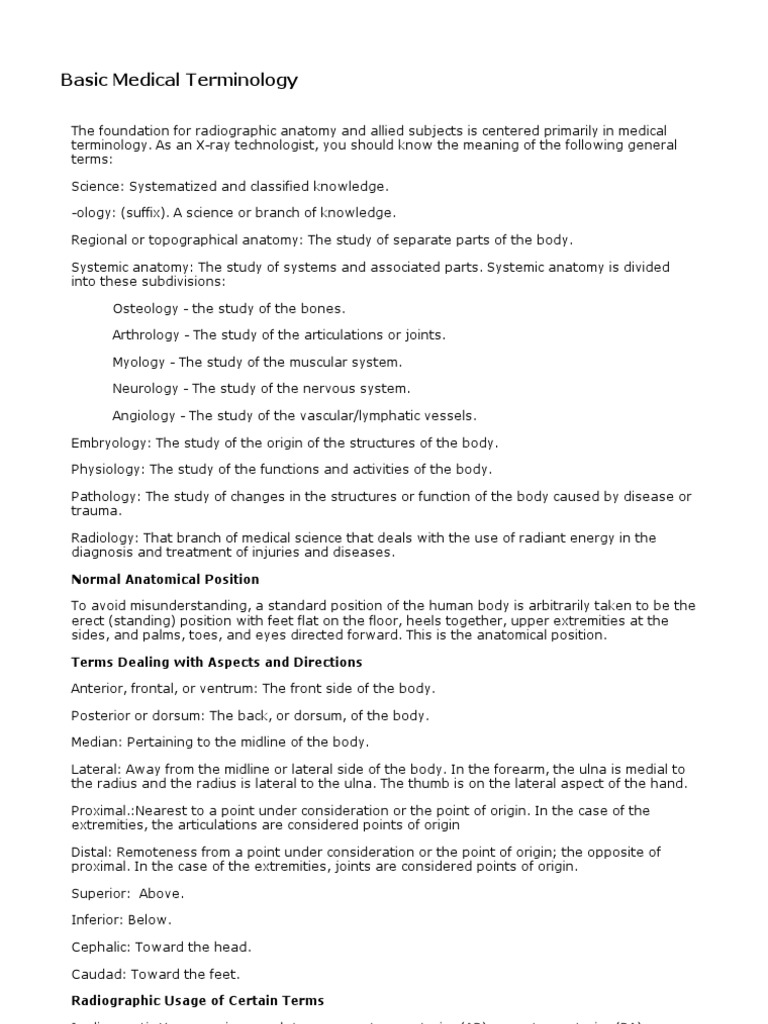 Radiology Terminology » Print » Basic Medical Terminology Anatomical