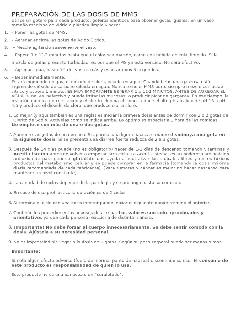 Preparación de Las Dosis de Mms | PDF