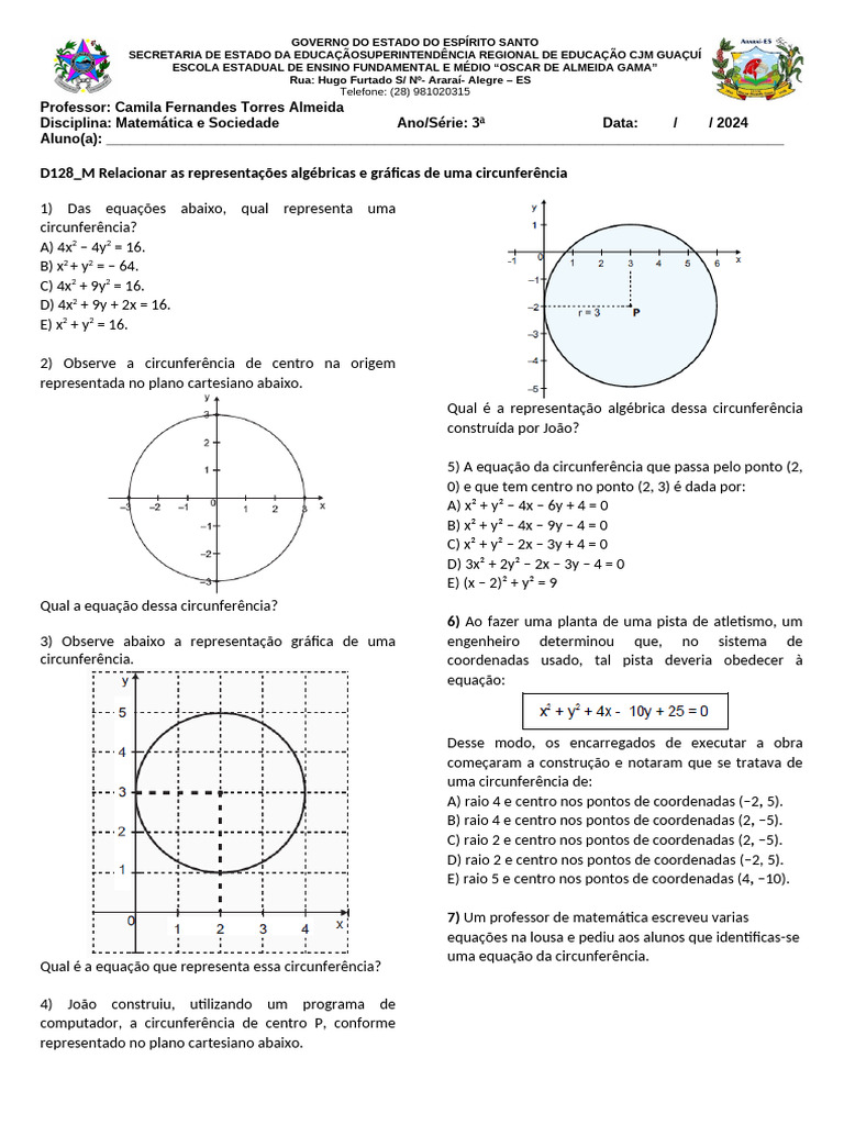 D128 - M Relacionar As Representações Algébricas de Uma Circunferência ...
