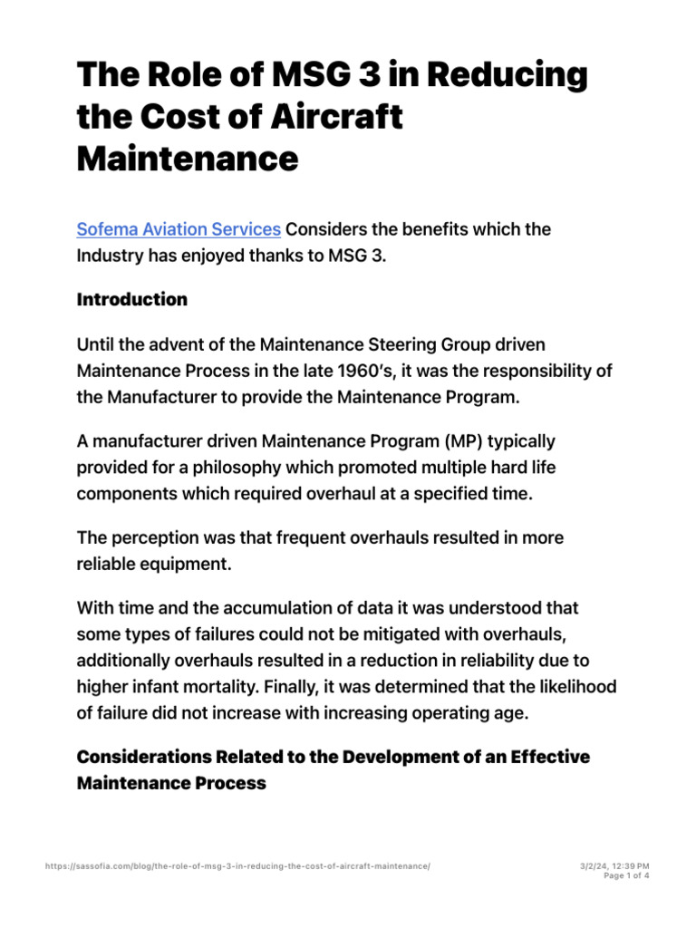 The Role of MSG 3 in Reducing The Cost of Aircraft MaintenanceSasSofia ...