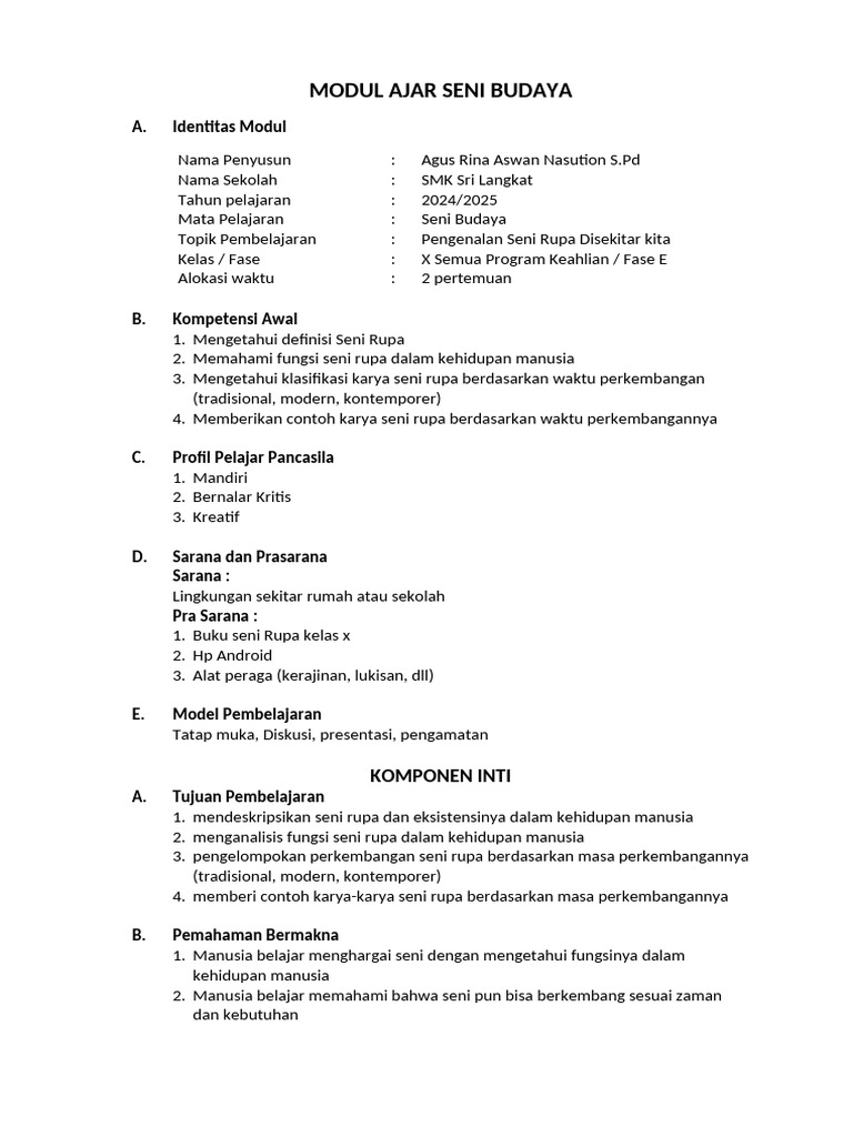 Modul Ajar Seni Budaya Pdf