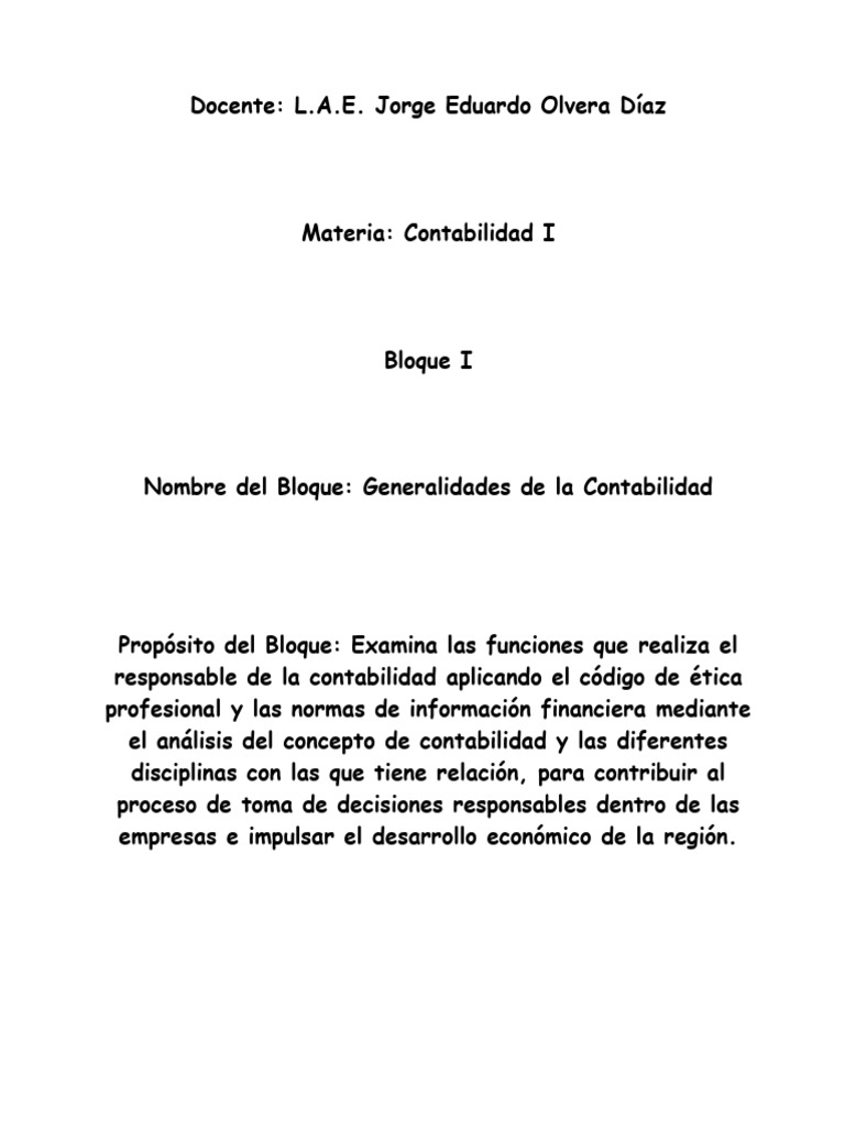 Bloque I Generalidades de La Contabilidad | PDF