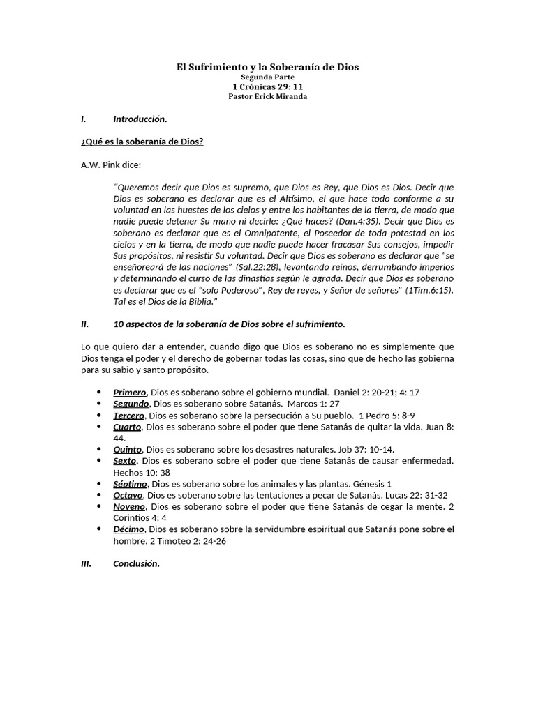 Bosquejo El Sufrimiento y La Soberanía de Dios 2da Parte | PDF