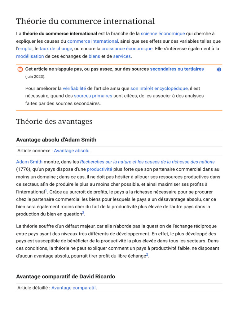 Théorie Du Commerce International - Wikipédia | PDF
