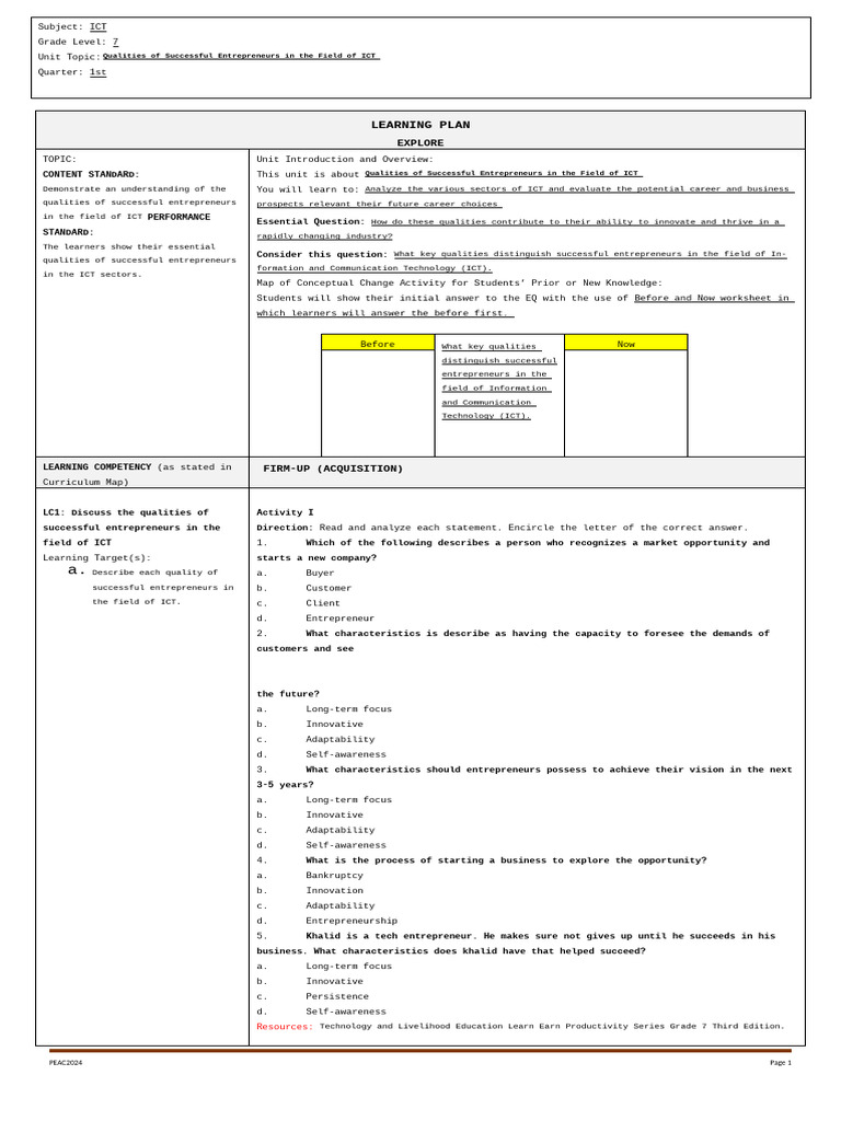 Learning Plan Lesson 2 | PDF