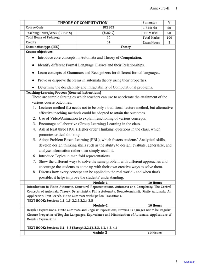 TOC Syllabus | PDF