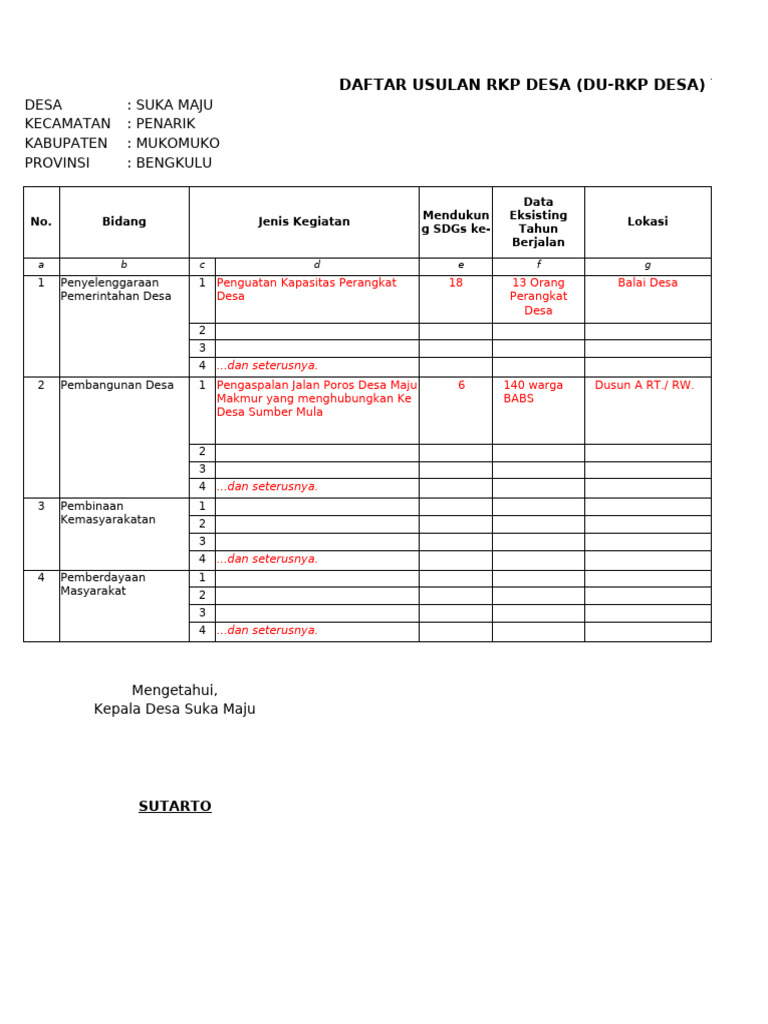 14 Format DU-RKP Desa SM | PDF