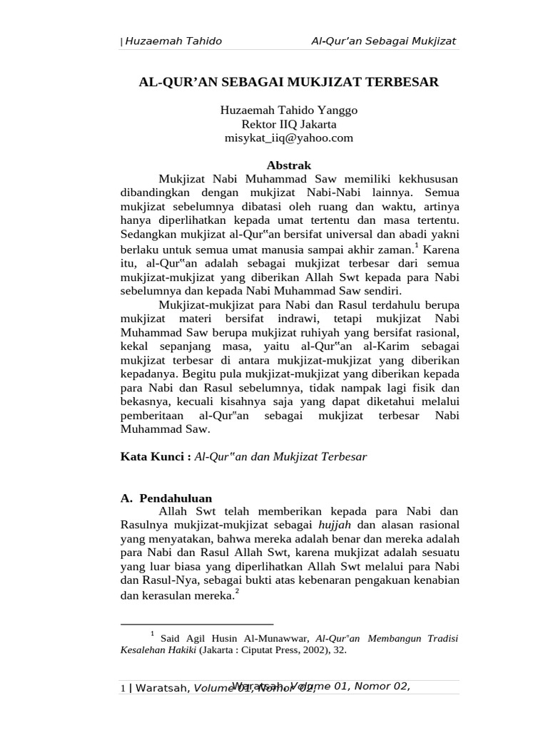 Al-Quran Sebagai Mukjizat Terbesar | PDF