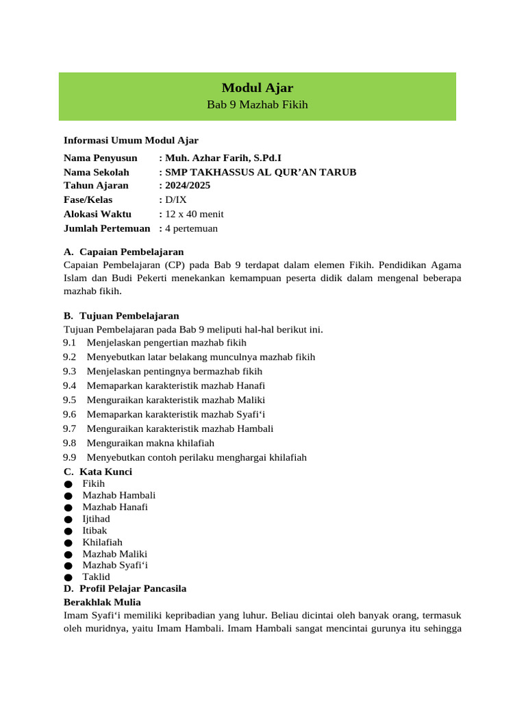 7.9 Modul Ajar Bab 9 PAI Kelas IX | PDF