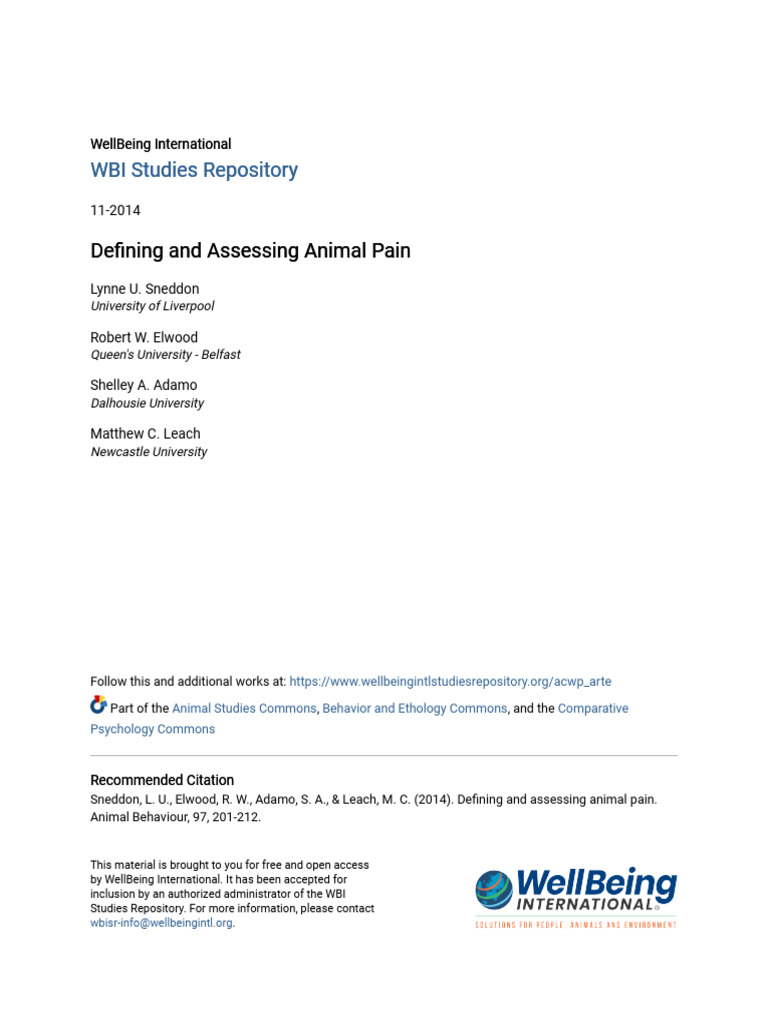 Assessing Animal Pain and Welfare Standards | PDF | Pain | Learning