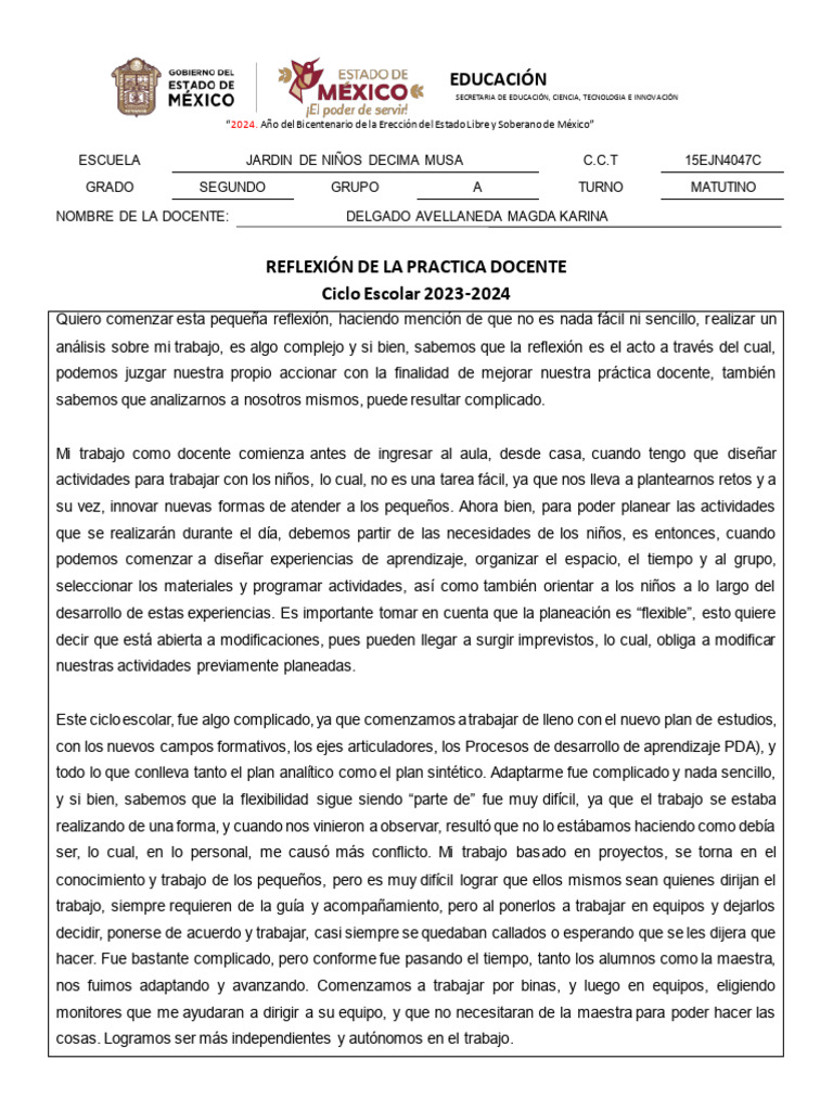 Reflexion de La Practica Docente Kary | PDF