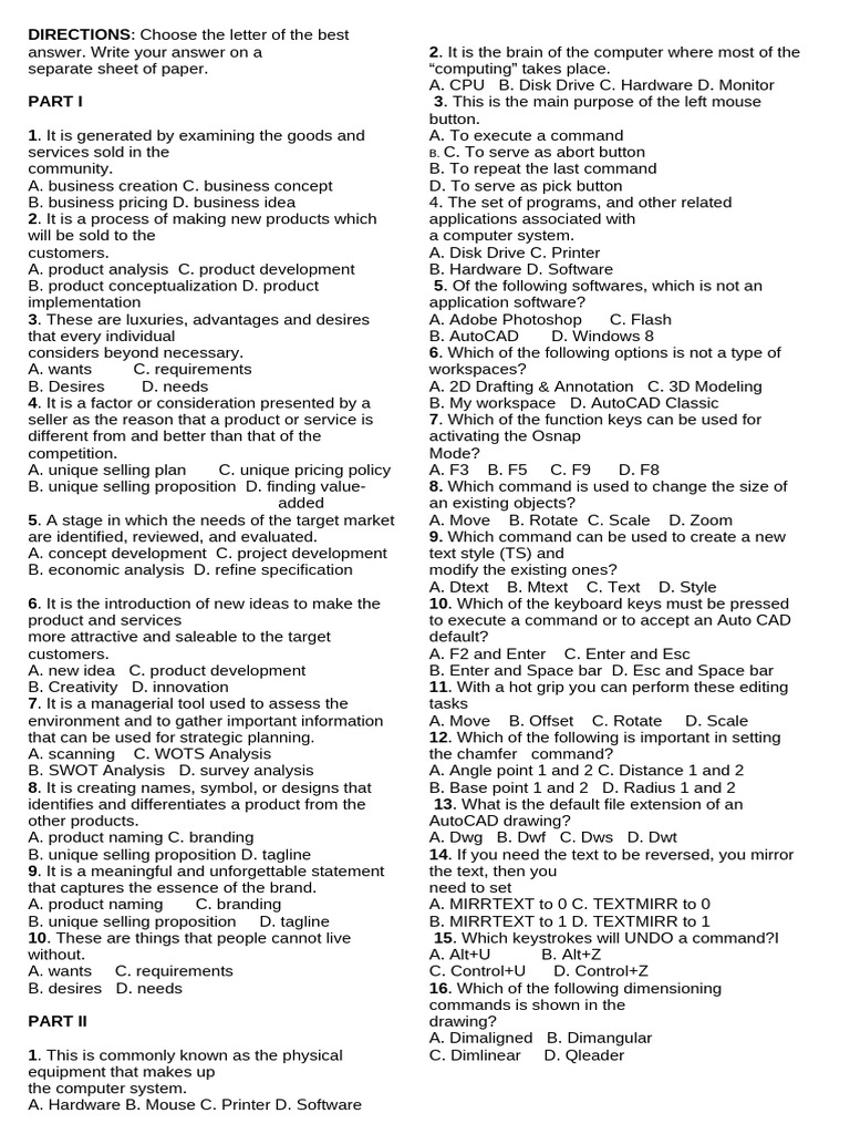 Diagnostic Test in TLE DRAFTING 10 | PDF