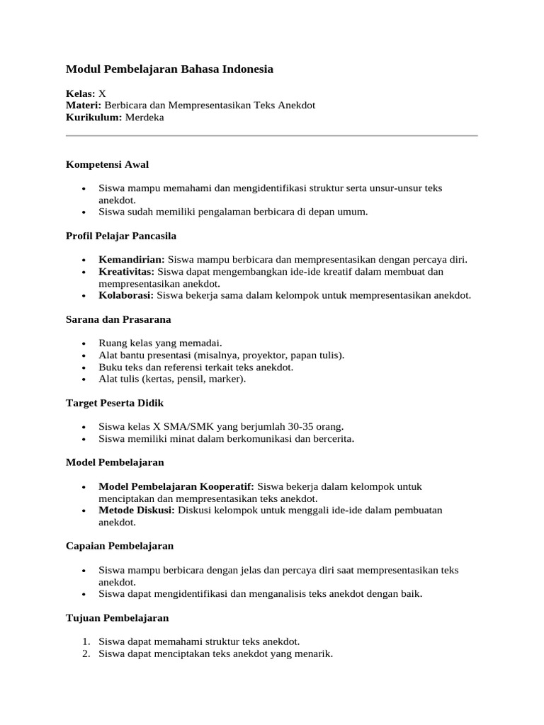 Modul Pembelajaran Bahasa Indonesia 2024 Momol Pdf