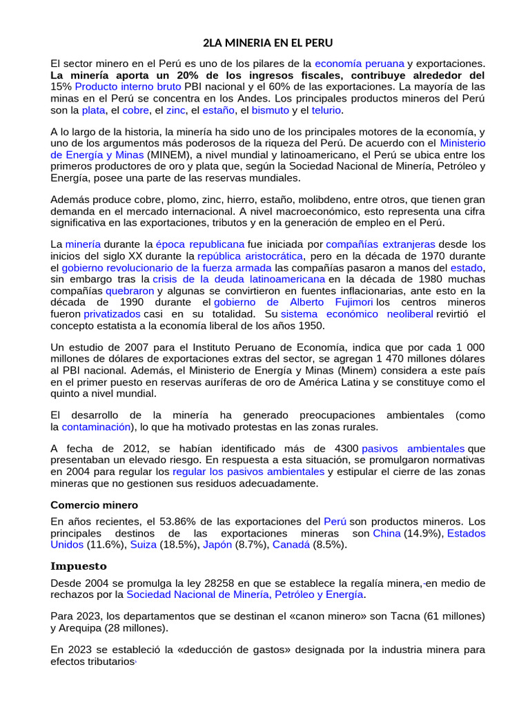 La Mineria en El Peru (2024-II) | PDF
