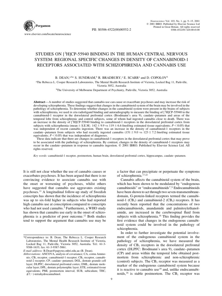 Studies On (3 H) CP-55940 Binding in The Human Central Nervous System ...