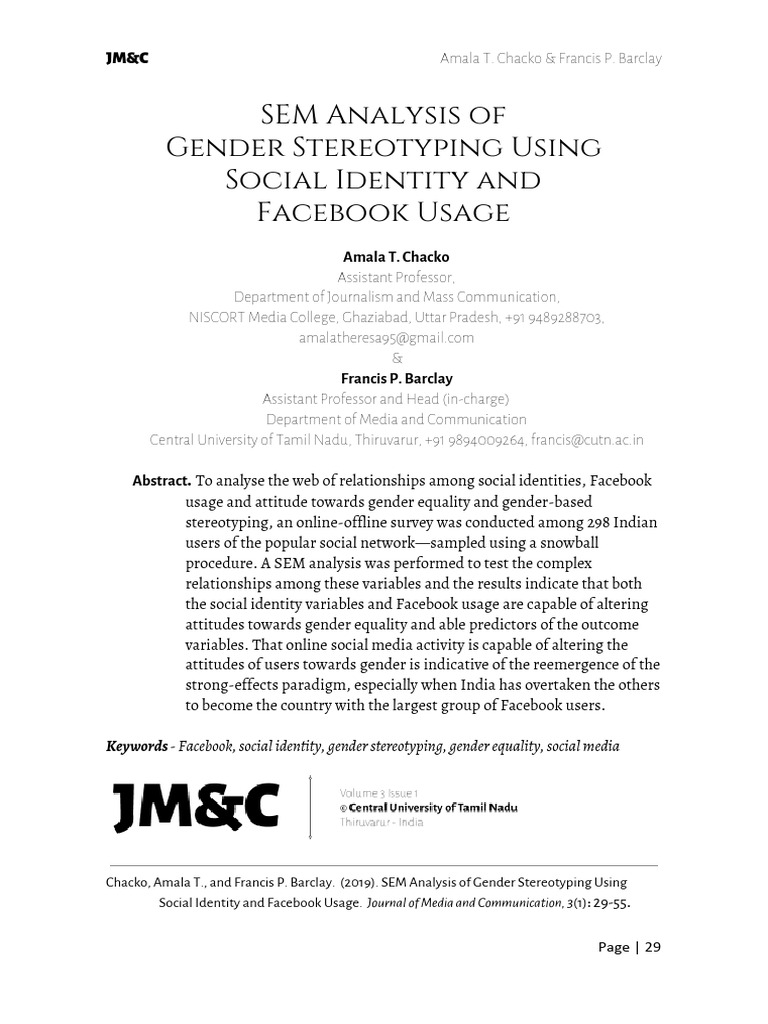 SEM Analysis of Gender Stereotyping Using Social Identity and Facebook ...