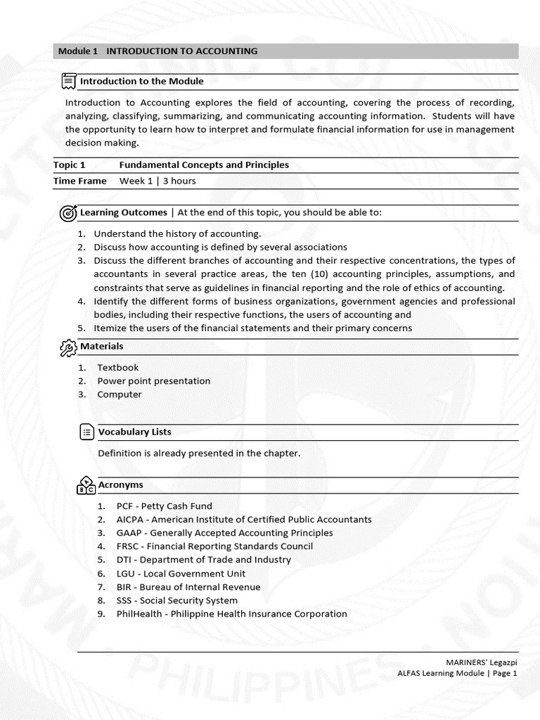 ABM1 W1 Fundamental Concepts and Principles | PDF | Accounting ...