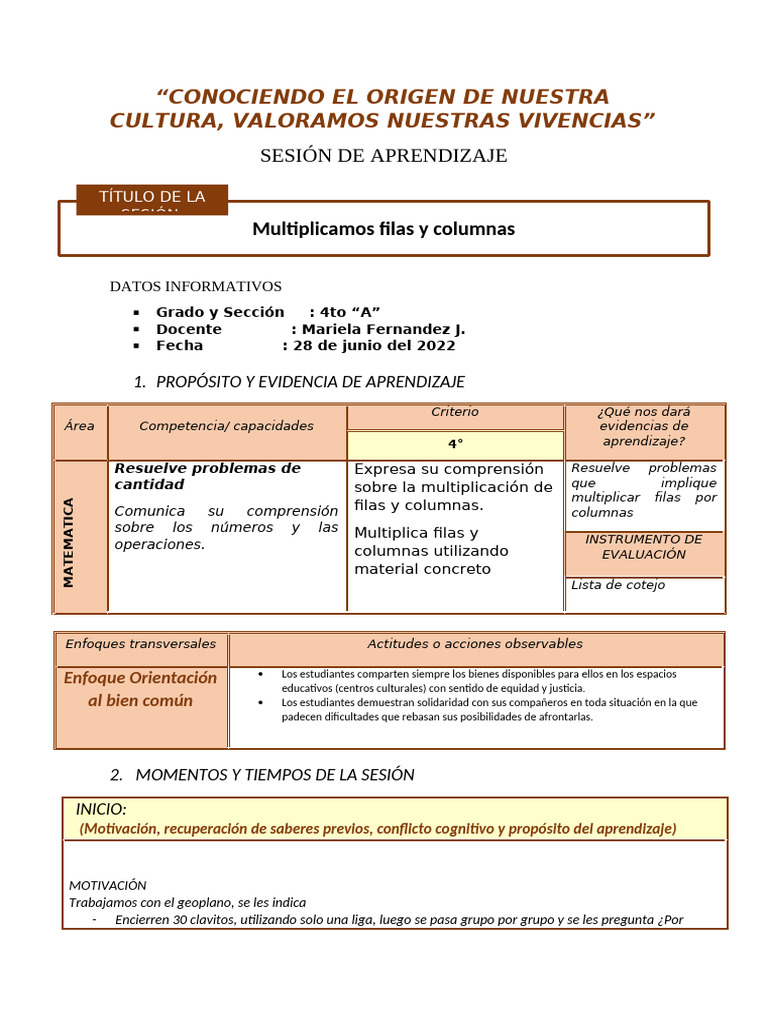 Sesion de Mat Filas y Columnas | PDF