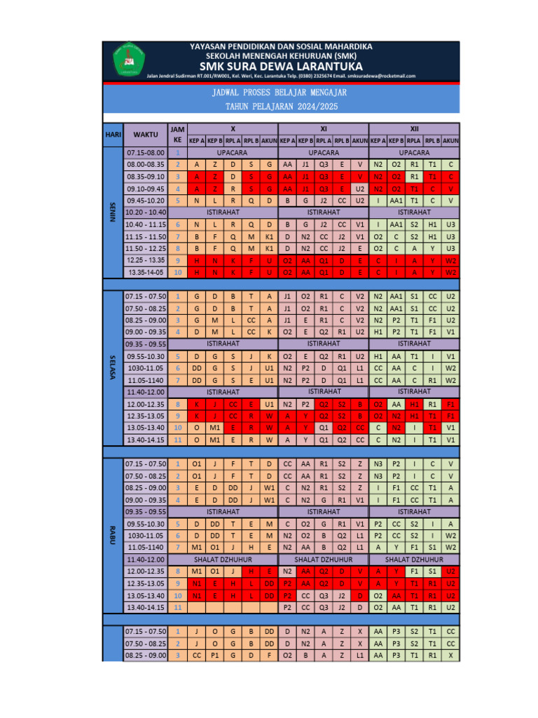 Roster Pembelajaran Lengkap TP 2024-2025 | PDF