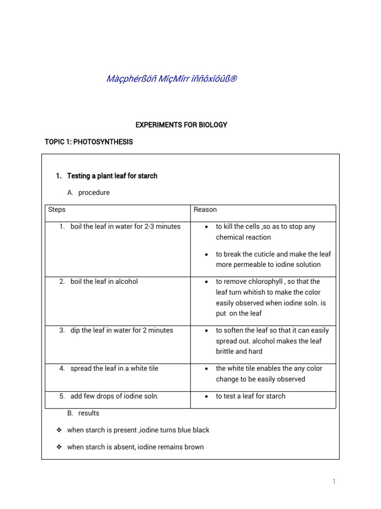 Experiment For Biology | PDF