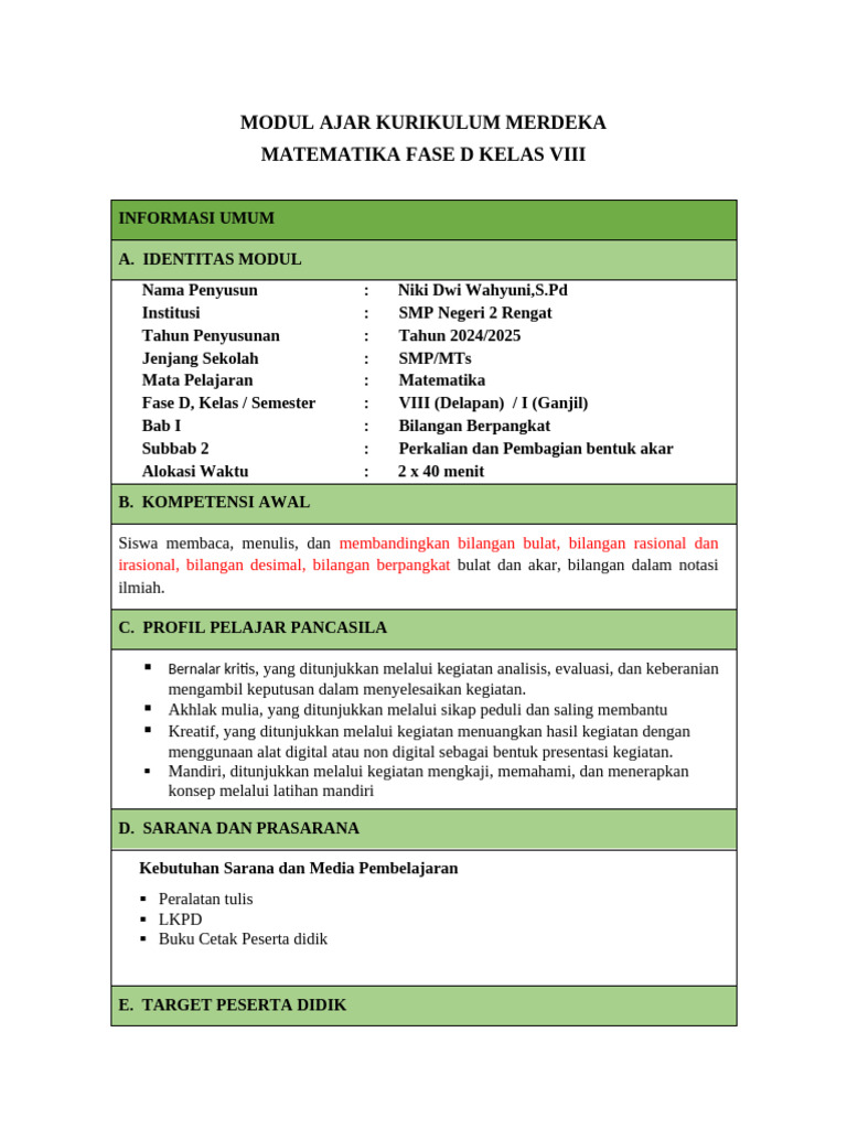 MODUL AJAR KURIKULUM MERDEKA Salinan | PDF