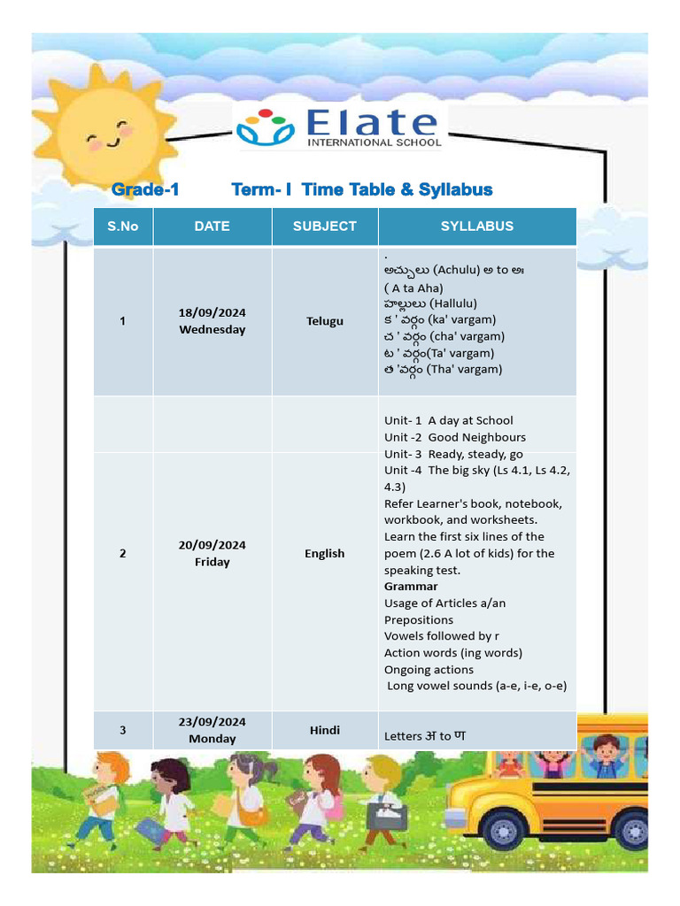 G I Term I Time Table and Syllabus | PDF