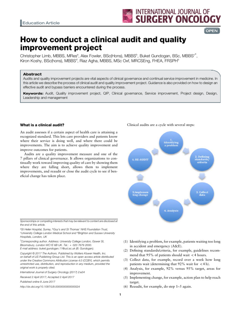 How To Conduct A Clinical Audit and Quality Improvement Project | PDF