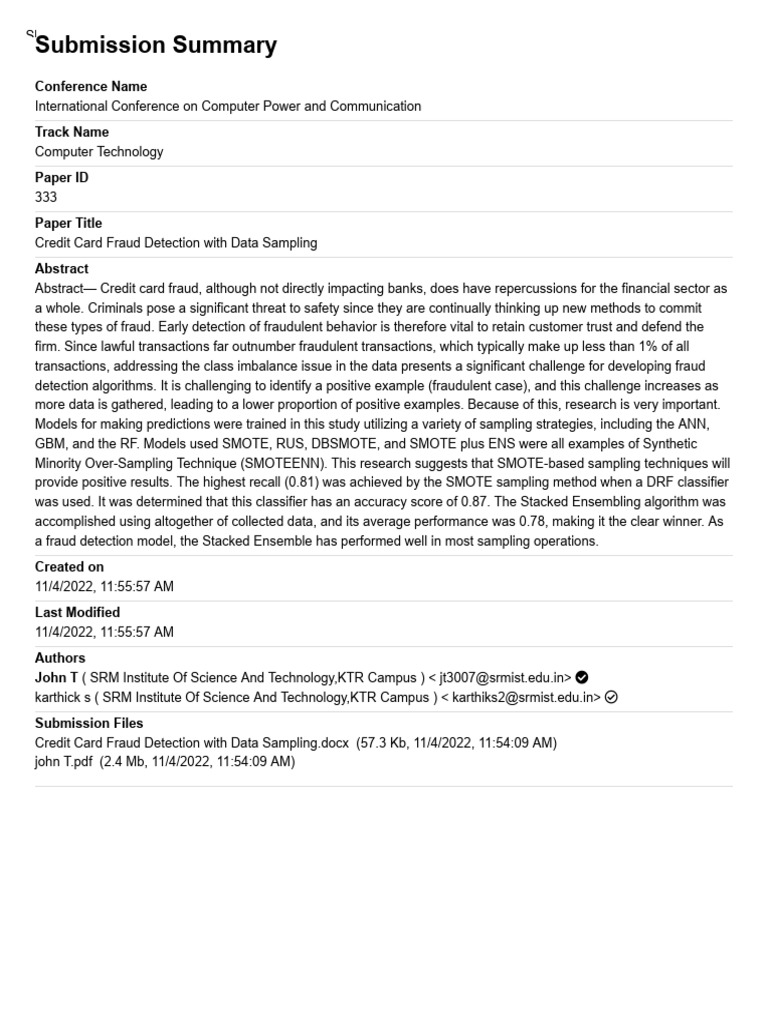 Submission summary conference name track name paper id paper title pdf