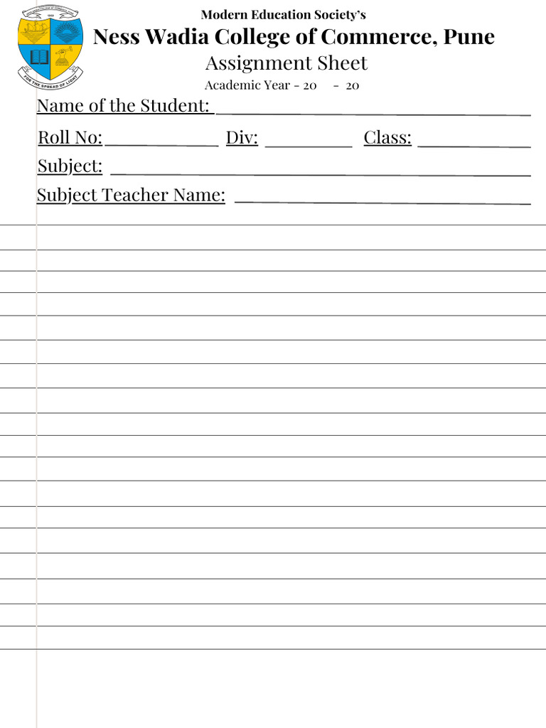 Ness Wadia College Assignment Sheet | PDF