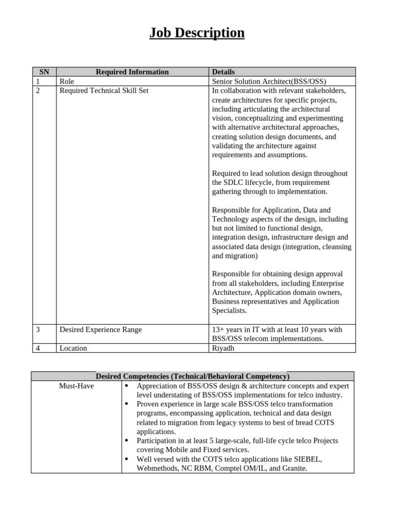 JD - Solution Architect v0.3 | PDF | Design | Systems Engineering