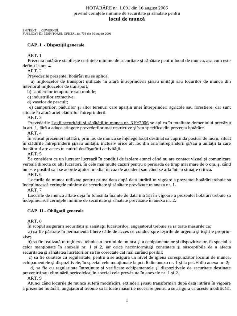 HG 1091 - 2006 Locul de Munca | PDF