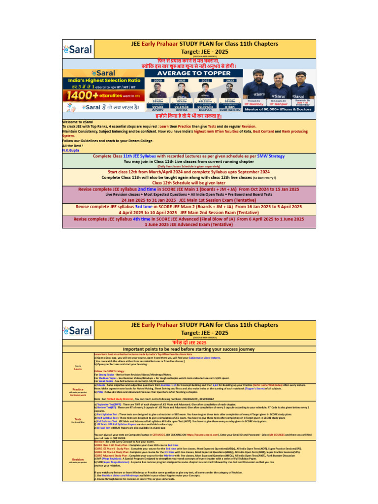 JEE 2025 Study Plan for Class 11 | PDF