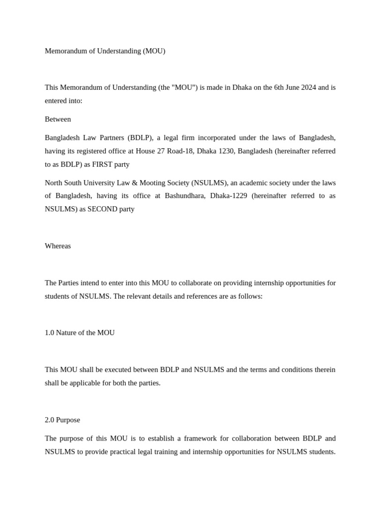 Memorandum of Understanding PDF | PDF