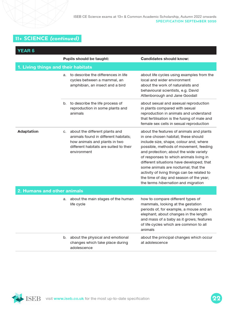 ISEB 11+ Learning Objectives | PDF