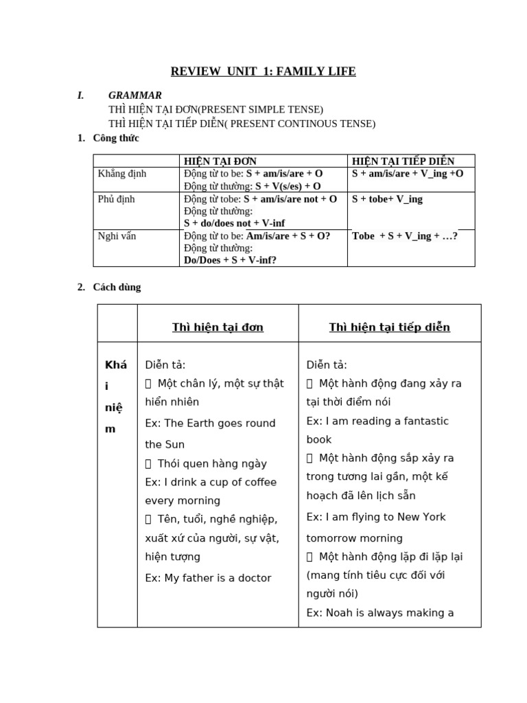 Unit 1 Review: Family Life Grammar | PDF