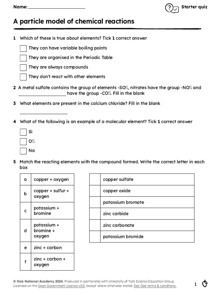 aparticlemodelofchemicalreactionsstarterquizquestions PDF
