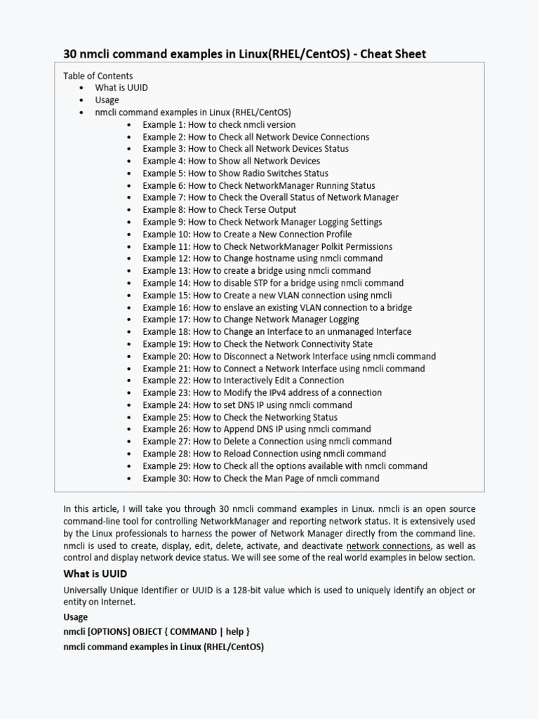 30 Nmcli Command Examples in Linux (RHEL - CentOS) | PDF