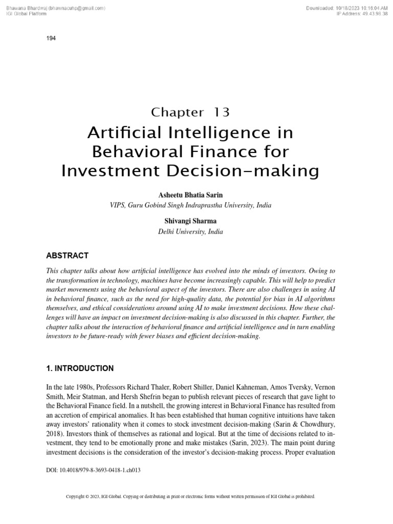 Artificial Intelligencein Behavioral Finance | PDF | Artificial ...