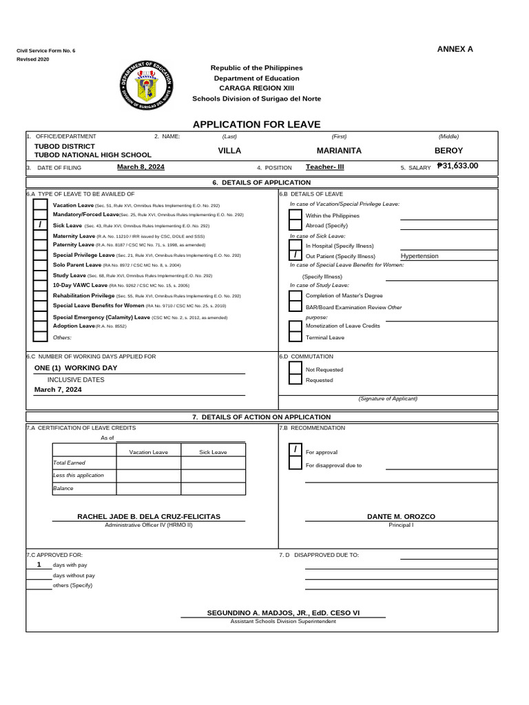 TNHS Form 6 | PDF