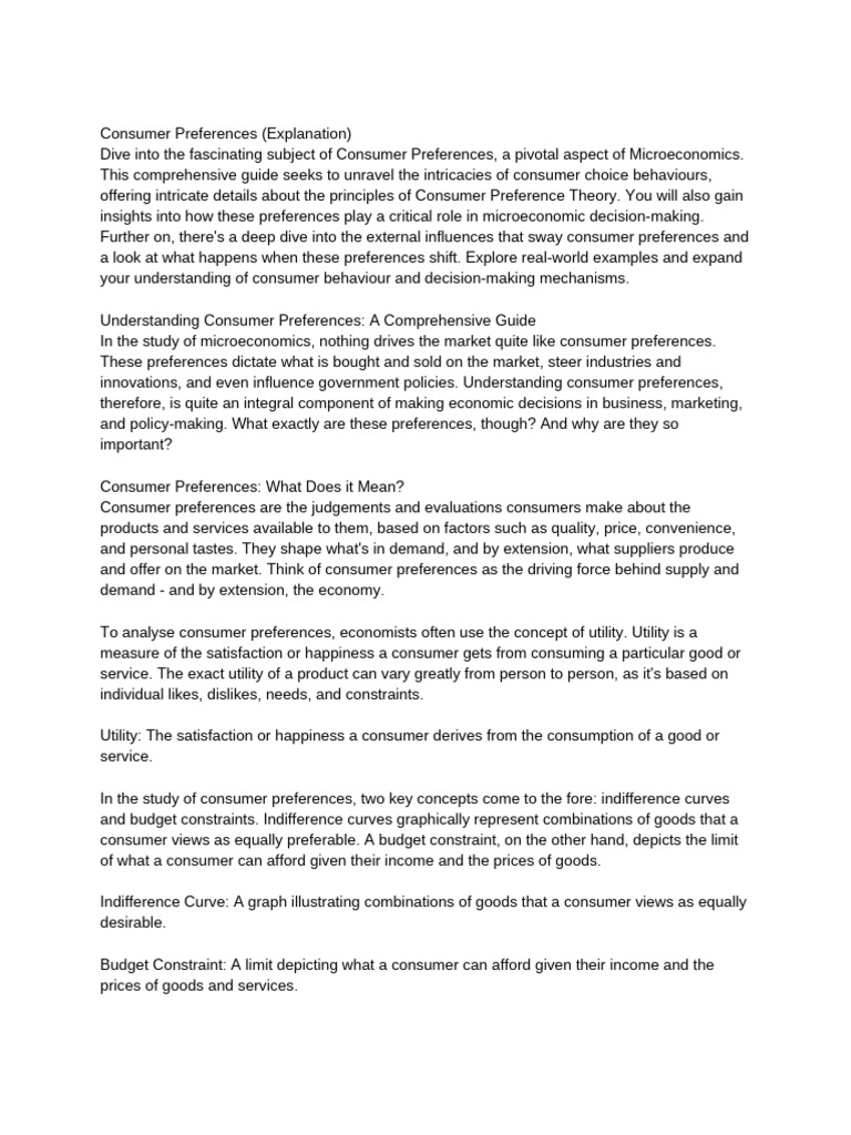 Consumer Preferences (Explanation) | PDF