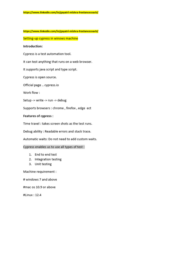 Cypress Setup Doc Pdf